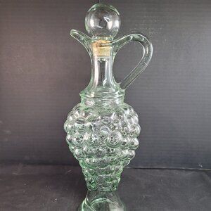 VTG Vetreria Etrusca Spain Pale Green Glass Grapes Pattern 12 1/2" Cruet
